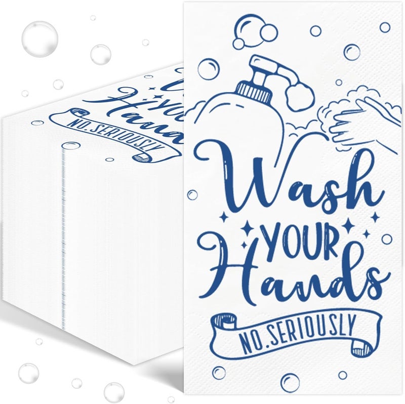 IANFEPH 100 Pcs Disposable Hand Towels for Bathroom Paper Towels for Guests 3 Ply Wash Your Hands Bathroom Etiquette Guest Napkins for Powder Room Wedding Birthday Holiday Anniversary, Dark Blue - Image 1
